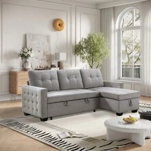 77 Inch Reversible Sectional Storage Sleeper Sofa Bed, L-Shape 2 Seat Sectional Chaise With Storage, Skin-Feeling Velvet Fabric, Light Grey Color For Living Room Furniture - XÁM NHẠT + Vải + 3 Ghế như hình - Xem 19