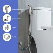 Stainless Steel Toilet Companion Bidet Spray Gun Set High Pressure Booster Flushing Toilet Nozzle Toilet Companion Flushing Spray Gun Faucet Household Bidet Toilet High Pressure Booster Flushing Gun Nozzle Set - 拉絲鎳 - 查看 6