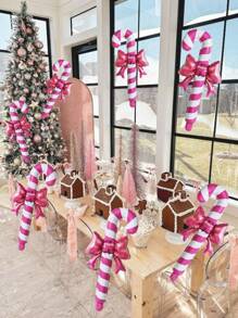 5pcs/Set Christmas Candy Cane Shaped Foil Balloons, Pink Inflatable Christmas Canes, For Christmas Decorations, Home Decor, Xmas Decorations, Outdoor Decor, Gifts, Winter New Year Party Supplies