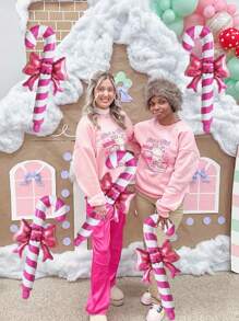 5pcs/Set Christmas Candy Cane Shaped Foil Balloons, Pink Inflatable Christmas Canes, For Christmas Decorations, Home Decor, Xmas Decorations, Outdoor Decor, Gifts, Winter New Year Party Supplies