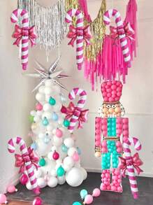 5pcs/Set Christmas Candy Cane Shaped Foil Balloons, Pink Inflatable Christmas Canes, For Christmas Decorations, Home Decor, Xmas Decorations, Outdoor Decor, Gifts, Winter New Year Party Supplies