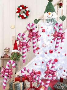 5pcs/Set Christmas Candy Cane Shaped Foil Balloons, Pink Inflatable Christmas Canes, For Christmas Decorations, Home Decor, Xmas Decorations, Outdoor Decor, Gifts, Winter New Year Party Supplies