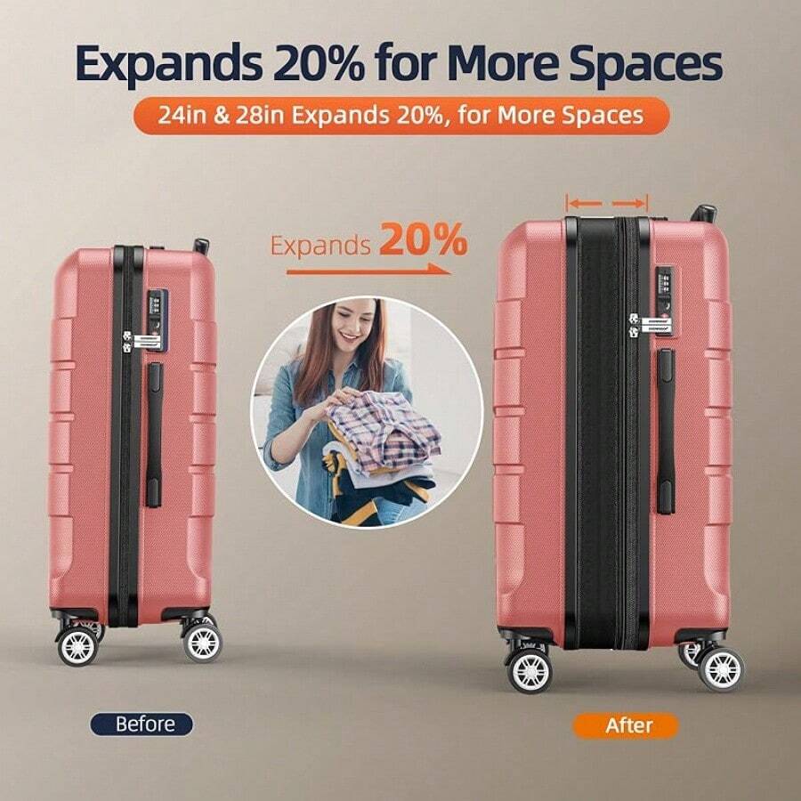 SHOWKOO Luggage Sets Expandable PC+ABS Durable Suitcase Double Wheels