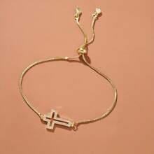 Vòng tay nữ thời trang bằng đồng khảm Zirconia rỗng hình thánh giá Quà tặng trang sức tiệc Giáng sinh - Vàng - Xem 10