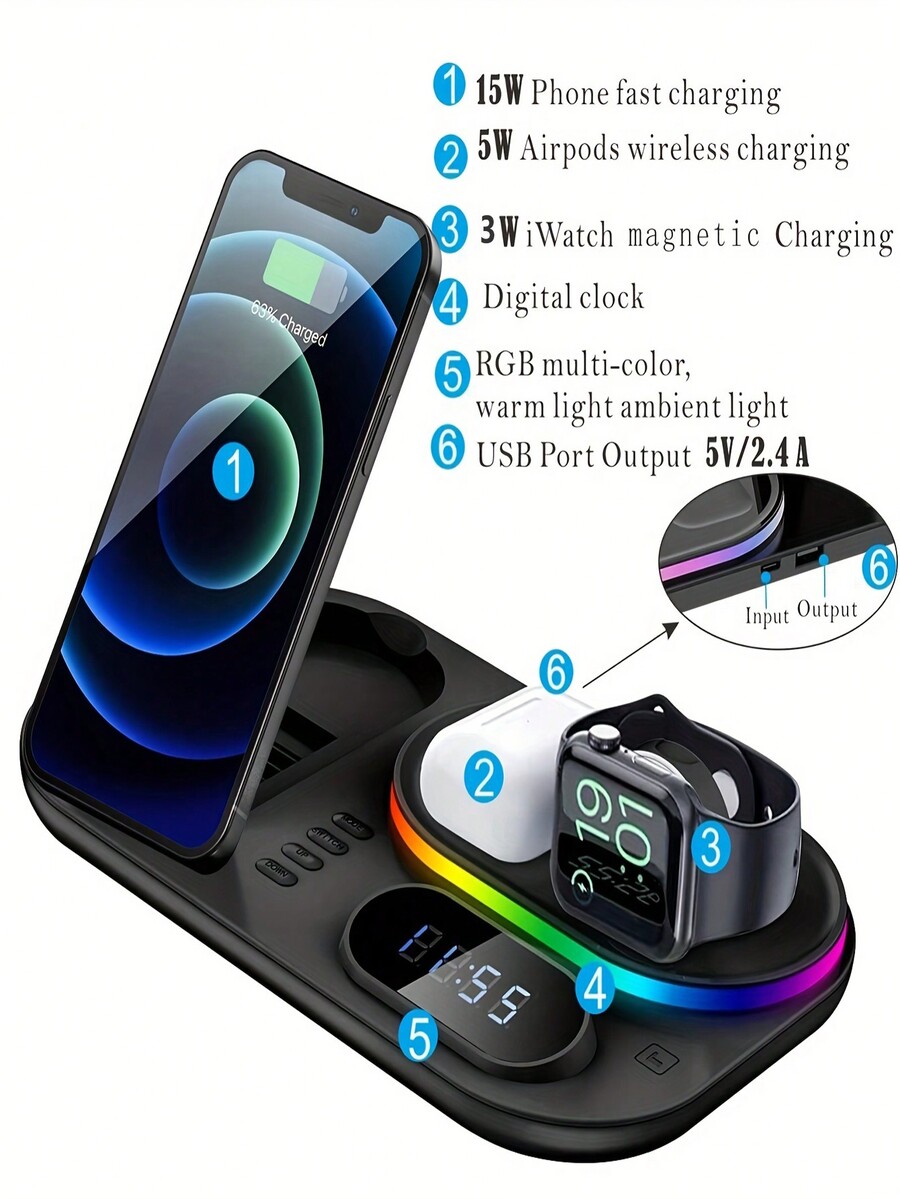 SUONEE 4 In 1 Wireless Charging Station Dock Stand Wireless Charger