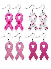 1pair/4pairs Breast Cancer Awareness Pink Ribbon PU Leather Earrings, Charity Event Donation Gift