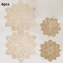 Juego de 4 piezas de manteles individuales y posavasos con diseño de copos de nieve navideños, fáciles de limpiar, antideslizantes y resistentes al calor, adecuados para decoración de cenas, bodas, fiestas de Navidad, cumpleaños y decoración de invierno - Multicolor - Ver 8