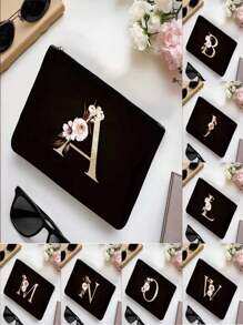 Bolsa de cosméticos con diseño de iniciales y patrón de corazones con letra, organizador de artículos de tocador, bolsa para fiesta de bodas, bolsa con cremallera para maquillaje, bolsa portátil de transporte, estuche para lápices, bolso de embrague, bolsa de maquillaje para dama de honor, organizador de cosméticos, regalos para el Día de San Valentín. Muy conveniente de usar durante los viajes, haciendo el viaje talla grande fácil. Buen regalo para amigos y familiares.
