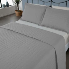 Queen Size 3 Piece Quilted Percale 300 Thread Count Bedspread Kit With Pillowcase - 灰色 - 查看 4