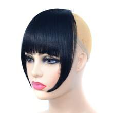 Yaki Clip In Bangs Short Kinky Straight Bangs Hair Extensions Clip On Bangs With Temple Thick Bangs Fringe Hairpieces (1B,Single Bangs) - Black - View 7