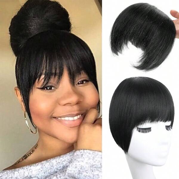 Yaki Clip In Bangs Short Kinky Straight Bangs Hair Extensions Clip On Bangs With Temple Thick Bangs Fringe Hairpieces (1B,Single Bangs)