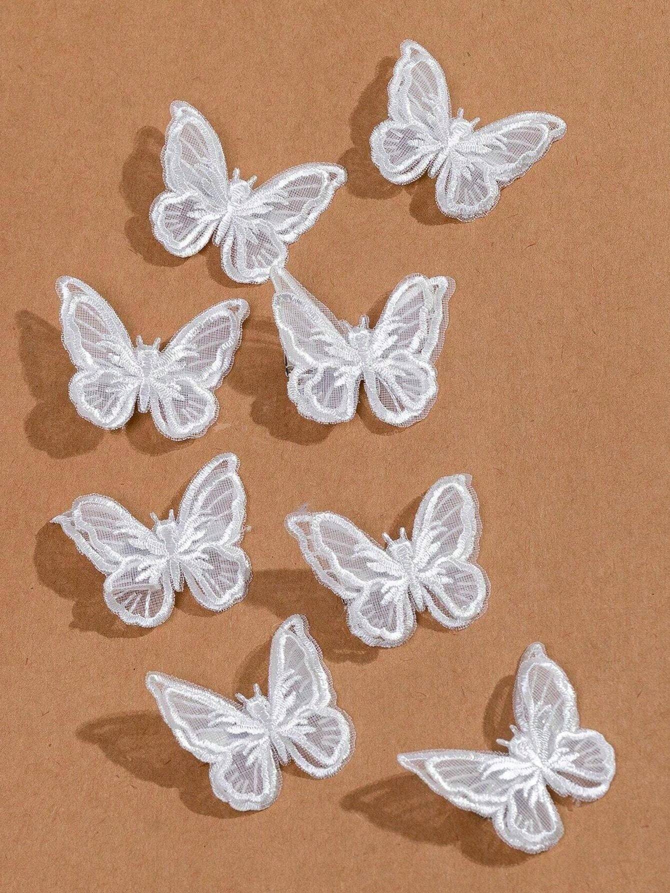 8PCS White Lace Embroidery DoubleLayer Butterfly Hair Clip Elegant
