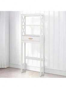 1 gabinete de almacenamiento externo blanco para inodoro con 1 cajón y 2 estantes, resistente y duradero, fácil de ensamblar, estilo moderno adecuado para baños