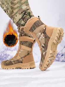 Giày đi bộ đường dài ấm áp lót nhiệt mùa thu đông mới cho các cặp đôi, giày cao cổ ngoài trời dành cho nam - Màu Khaki - Xem 5