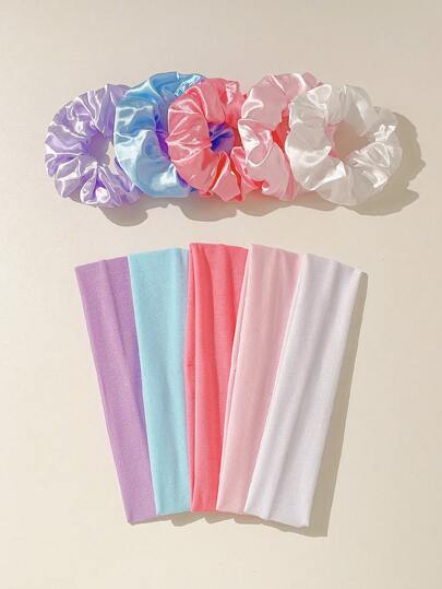 10pcs/Set Plain Simple Sports Retro Fashion Breathable Absorbent Hair Accessories. Coil Hair Ties + Sports Headbands Combo Set. Suitable For Daily Wear And Sports, School Stuff, Gifts