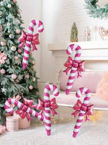 5pcs/Set Christmas Candy Cane Shaped Foil Balloons, Pink Inflatable Christmas Canes, For Christmas Decorations, Home Decor, Xmas Decorations, Outdoor Decor, Gifts, Winter New Year Party Supplies