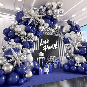 118Pcs Blue, White, Silver Latex Flower Garland Balloon, Suitable For Weddings, Birthdays, Popular Parties, Bridal Showers, Bachelor Party Decorations, Party Decorations, Indoor And Outdoor Decorations, Christmas