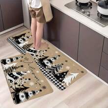 1/2pcs Thickened 0.47 Inch/1.2cm Black And White Checkered Christmas Tree Kitchen Mat Set - Stain & Slip Resistant, Memory Foam Cushioned For Comfort, Waterproof Soft Runner Rugs For Living Room, Bedroom, Hallway, Bathroom - Machine Washable Holiday Decor,Christmas Decoration - Multicolor - View 2