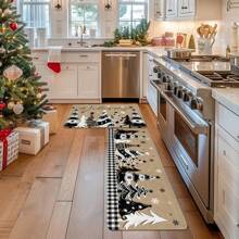 1/2pcs Thickened 0.47 Inch/1.2cm Black And White Checkered Christmas Tree Kitchen Mat Set - Stain & Slip Resistant, Memory Foam Cushioned For Comfort, Waterproof Soft Runner Rugs For Living Room, Bedroom, Hallway, Bathroom - Machine Washable Holiday Decor,Christmas Decoration - Multicolor - View 7