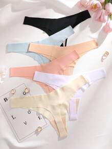 6pcs/Pack Women's V-Shape Waistline Design Seamless Low-Rise Thong Panties, Multi-Color Options - Multicolor - View 4