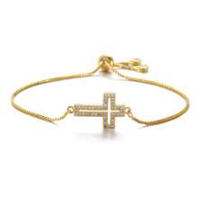 Vòng tay nữ thời trang bằng đồng khảm Zirconia rỗng hình thánh giá Quà tặng trang sức tiệc Giáng sinh - Vàng - Xem 7