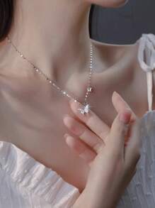 1pc Elegante S925 Colar de Prata Esterlina para Mulheres - Luxuoso Pingente de Borboleta Borla Clavícula Corrente, Presente para Namorada/Festa