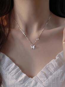 1pc Elegante S925 Colar de Prata Esterlina para Mulheres - Luxuoso Pingente de Borboleta Borla Clavícula Corrente, Presente para Namorada/Festa