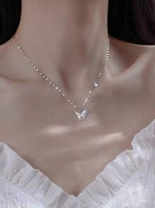 1pc Elegante S925 Colar de Prata Esterlina para Mulheres - Luxuoso Pingente de Borboleta Borla Clavícula Corrente, Presente para Namorada/Festa