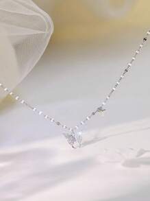 1pc Elegante S925 Colar de Prata Esterlina para Mulheres - Luxuoso Pingente de Borboleta Borla Clavícula Corrente, Presente para Namorada/Festa