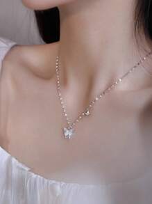 1pc Elegante S925 Colar de Prata Esterlina para Mulheres - Luxuoso Pingente de Borboleta Borla Clavícula Corrente, Presente para Namorada/Festa