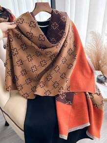 1pc Women Jacquard Knit Women Scarf, Warm & Thick Shawl For Everyday Use, Suitable For Autumn-Winter - Coffee Brown - View 2