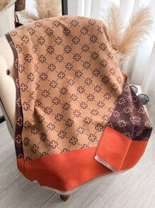 1pc Women Jacquard Knit Women Scarf, Warm & Thick Shawl For Everyday Use, Suitable For Autumn-Winter - Coffee Brown - View 3