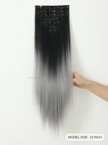 Straight Hair Extensions Long Black Grey Hair Extensions Clip In Hair Extensions For Women 7 Pieces Hair Extensions Fluffy And No Tangled 22-24 Inch - Multicolor - View 6