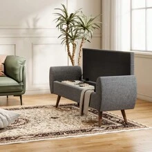 LIVINGANDHOME Living And Home Linen Upholstered Storage Bench - 151cm W x 47cm D x 55cm H  Grey - View 6
