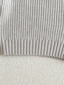 Baby Boy Loose Solid Color Knit Pullover Sweater, Autumn/Winter - Light Grey - View 4