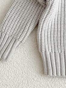 Baby Boy Loose Solid Color Knit Pullover Sweater, Autumn/Winter - Light Grey - View 5
