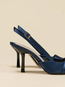 Women's Pointed Toe Stiletto High Heel Pumps With Ankle Strap, Versatile For Daily Wear, Party, Spring/Autumn, Elegant - Navy Blue - View 8