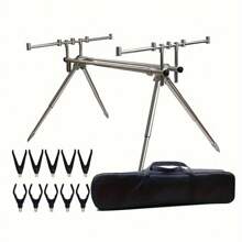 Aluminum Alloy Fishing Rod Tripod, Foldable Carp Fishing Bivvy Pole Rest, Includes 1 Tripod, 10 U/V Rest Heads, 1 Case