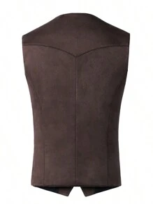 Chaleco con cuello en V para hombre, chaqueta sin mangas informal y vintage - Café integral - Ver 5
