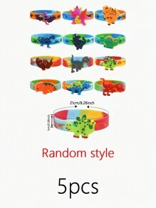 5pcs Random Style Cartoon Dinosaur Theme Silicone Party Bracelets,Christmas - Multicolor - View 3
