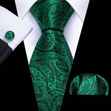 Set de 3 corbatas de hombre con pañuelo a juego en colores sólidos dorado, verde y rojo, así como estampados florales y de rayas, para negocios - Multicolor - Ver 12