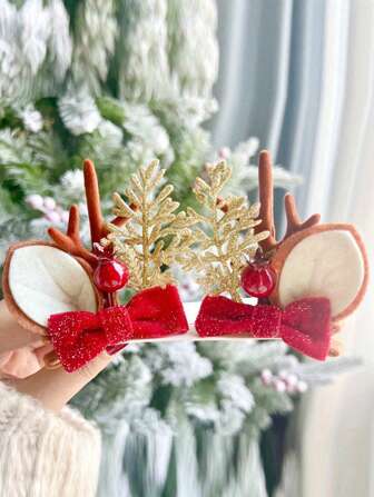 1 Pair Christmas Reindeer Antler Hair Clips, Cute Reindeer Headpiece Accessories