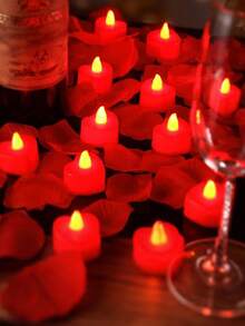 6/12 nến LED hình trái tim, đèn trang trí lãng mạn với 200/400 cánh hoa hồng lụa, thích hợp cho ngày lễ tình nhân, giáng sinh, trang trí năm mới, cầu hôn, tiệc và bối cảnh ngày lễ - ánh sáng vàng ấm áp - Xem 10