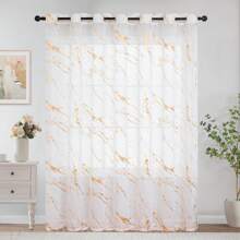 1 件大理石图案薄纱窗帘，适用于客厅卧室装饰 - 金色 - 查看 11