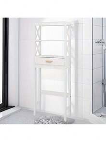 1 gabinete de almacenamiento externo blanco para inodoro con 1 cajón y 2 estantes, resistente y duradero, fácil de ensamblar, estilo moderno adecuado para baños