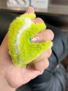 可爱网球真兔毛网球车钥匙扣吊坠，毛绒球书包挂饰万圣节圣诞礼物 - 綠色 - 查看 3