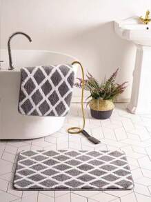 1pc Diamond Shape ,Simple And Fashionable Faux Cashmere Carpet Floor Mat Soft & Non-Slip,Bath Letter Pattern, Hand Washable For All Seasons, Indoor Use ,Room Decor,For Bathroom,Room,Doors,(Grey/Black/Light Brown) Home Bathroom Decor Bath Rug Outdoor Rug Door Mat Fall Decor Bathroom Accessories Back To School