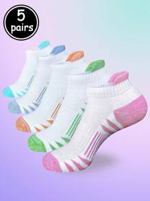 5/10 pares de calcetines deportivos casuales y transpirables con rayas de colores para mujer, otoño