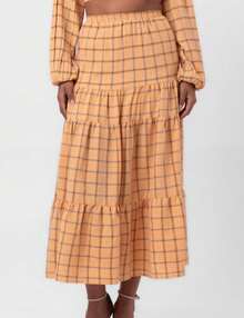Long Yellow Madras Pequiá Skirt - 黃色 - 查看 1