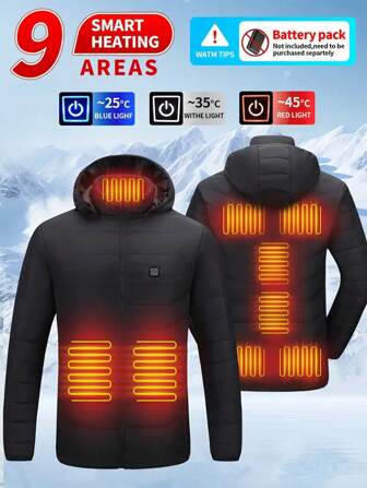 1 pieza Chaqueta con calefacción para hombre, chaqueta con cuello alto con calefacción de forro polar cálida para exteriores en invierno, alimentada por USB con 9 zonas de calefacción, con cable USB (adaptador de corriente no incluido)